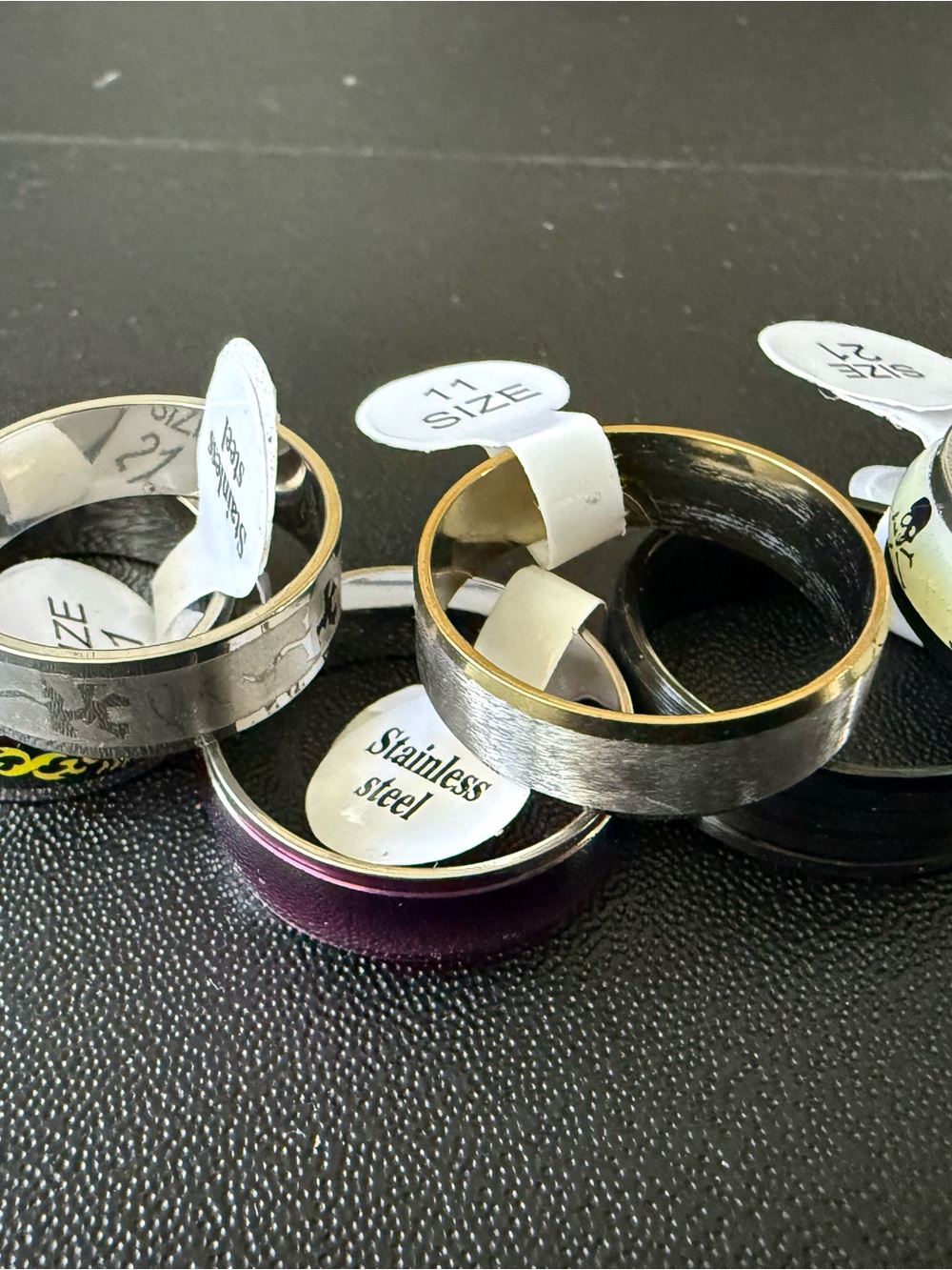 Bundle of 10 Stainless Steel Rings NWT - Black and Gold Accent- Mixed Design